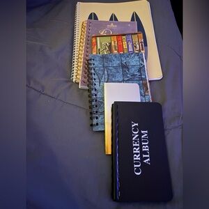 Assorted Notebooks and Currency Album